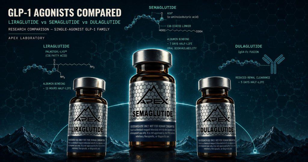 GLP-1 agonists Liraglutide Semaglutide Dulaglutide research comparison with Apex Laboratory peptide vials