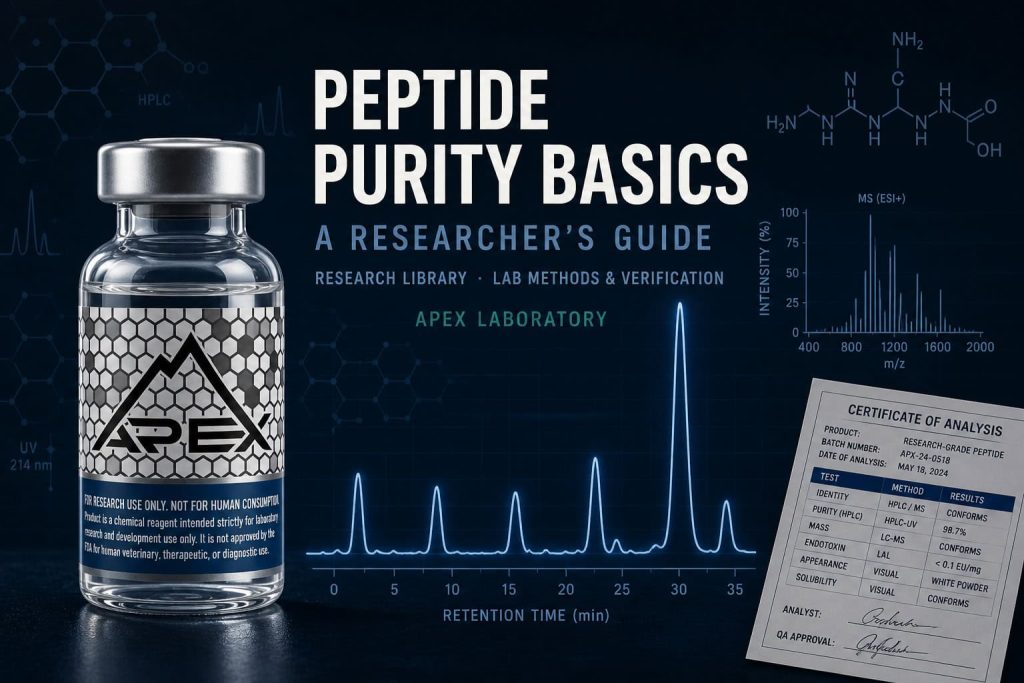 >=99% purity peptide HPLC chromatogram with peak integration showing main peptide and trace impurity peaks