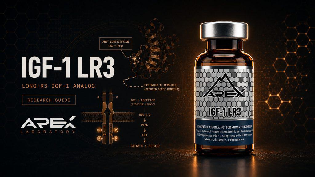 IGF-1 LR3 research-grade long-R3 insulin-like growth factor-1 analog for in-vitro and preclinical research, Apex Laboratory vial