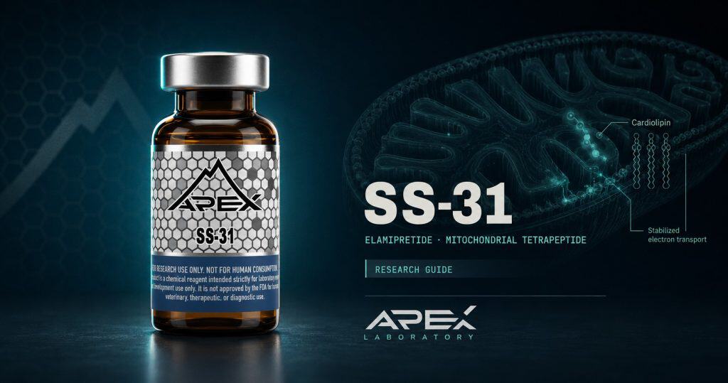 SS-31 (elamipretide) mitochondria-targeted tetrapeptide research-grade peptide for in-vitro and preclinical research, Apex Laboratory vial