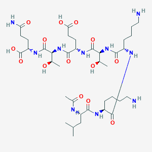 TB-500 chemical structure diagram: the N-acetylated seven-residue peptide Ac-Leu-Lys-Lys-Thr-Glu-Thr-Gln (Ac-LKKTETQ), the actin-binding domain fragment of thymosin beta-4.
