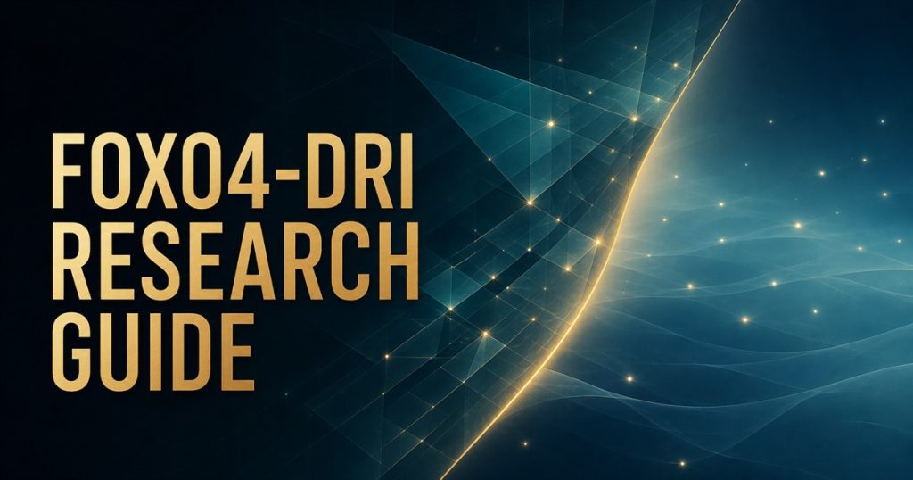 Abstract teal and gold cover with the title FOXO4-DRI Research Guide