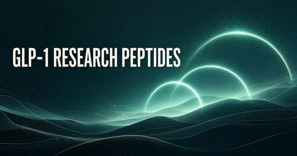 Conceptual editorial cover for the GLP-1 research peptide family and evidence guide