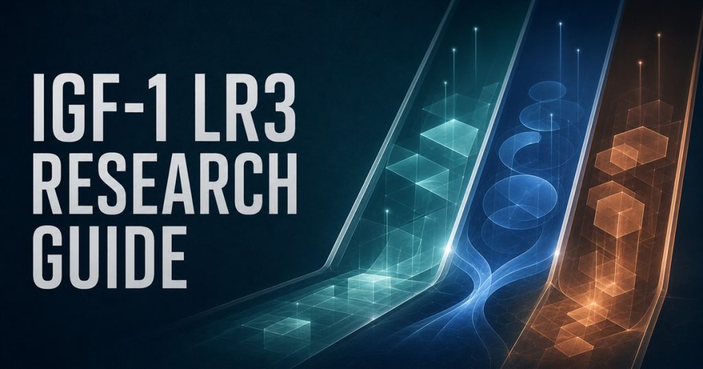 Abstract three-lane cover with the title IGF-1 LR3 Research Guide