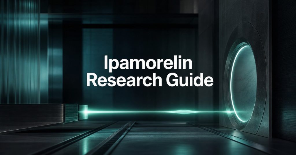 Abstract mint signal pulse behind the title Ipamorelin Research Guide