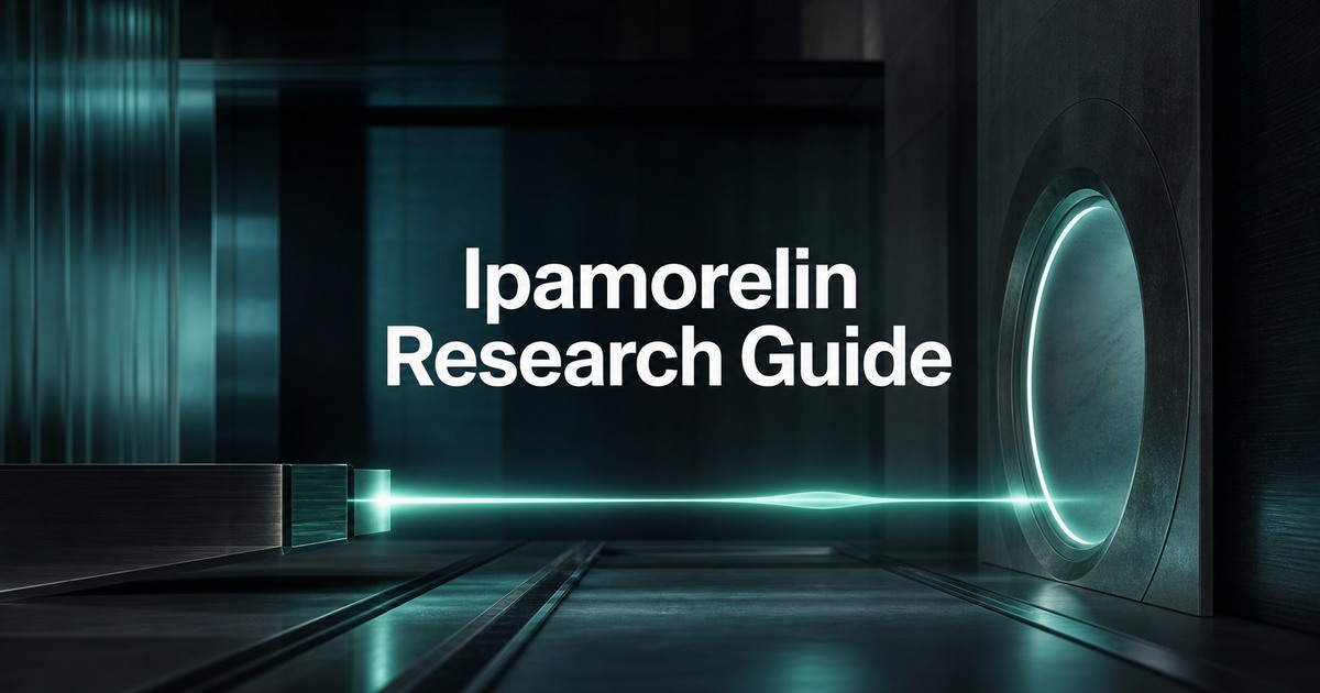 Abstract mint signal pulse behind the title Ipamorelin Research Guide