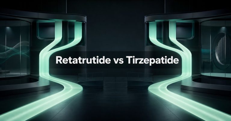Abstract branching paths behind the title Retatrutide vs Tirzepatide