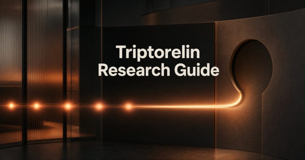 Abstract pulse-to-continuous signal beneath the title Triptorelin Research Guide