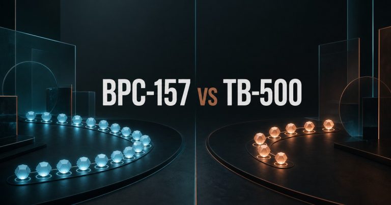 Two balanced abstract research lanes behind the title BPC-157 vs TB-500